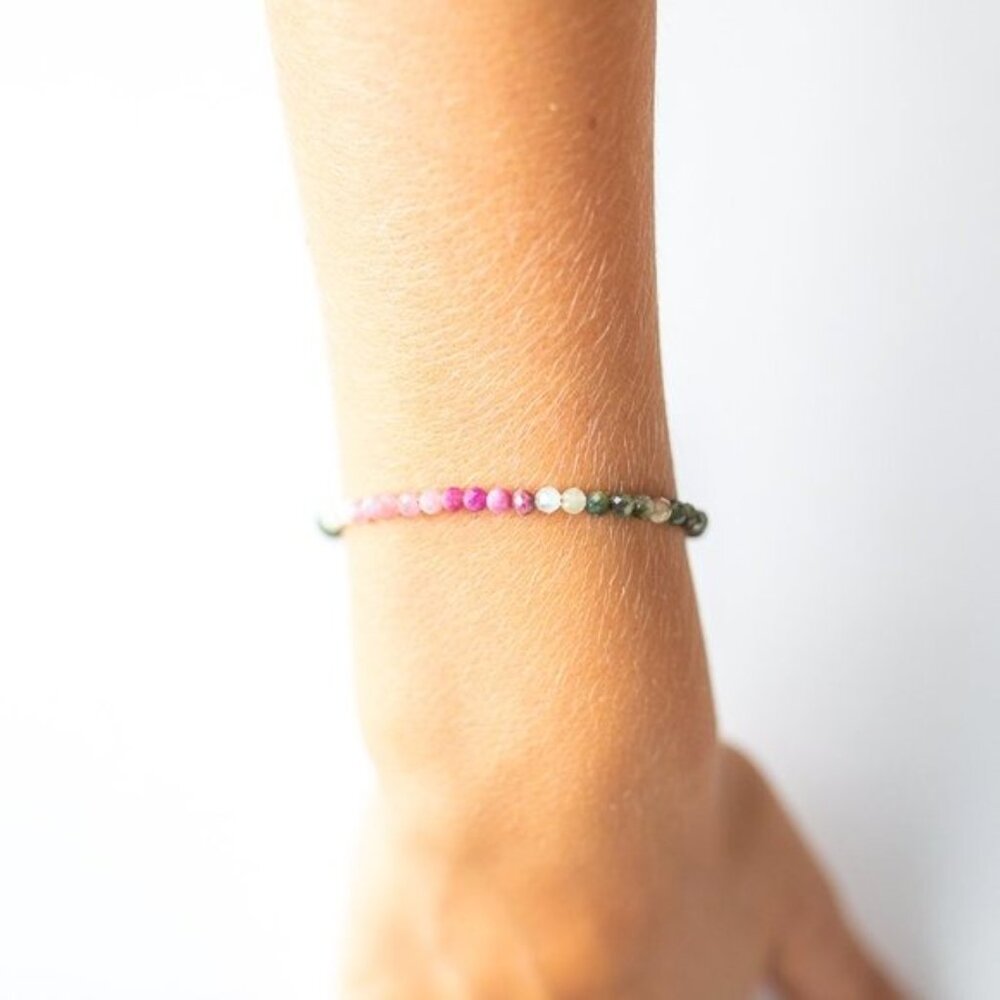 Gemstone Watermelon Tourmaline Bracelet Waterproof Non Tarnish Gold Gift for Her - Picture 10 of 10